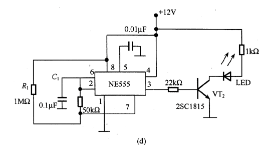 振蕩器采用NE555定時(shí)器的LED閃光電路圖